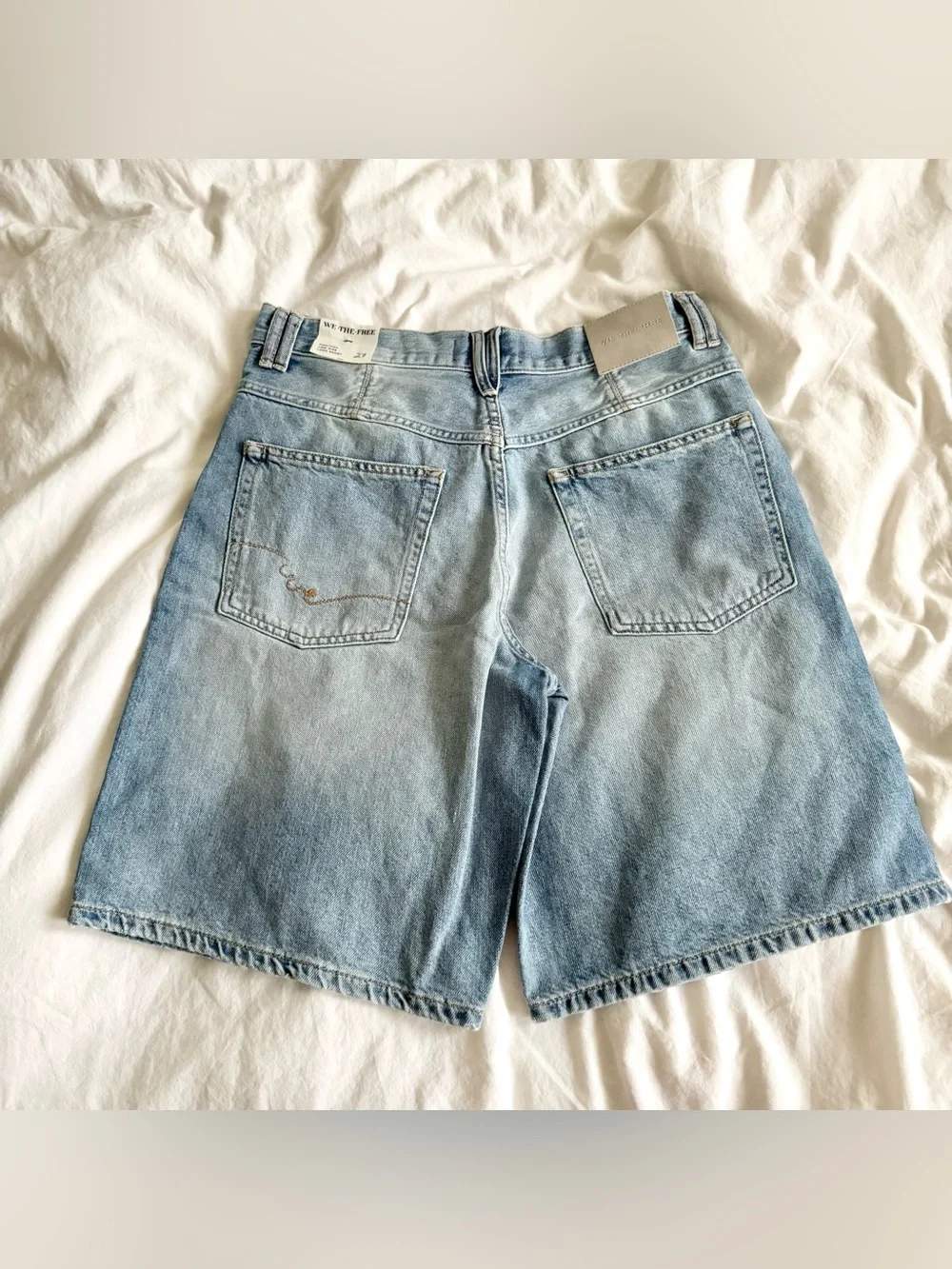FREE PEOPLE Montana Short Long Denim Shorts Baggy Loose Bermuda Light Wash sz 27